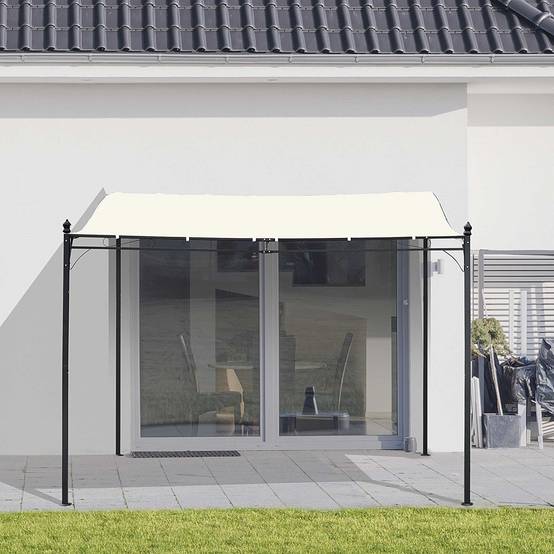 Pergola Adossée Métal Terrasse Protection Solaire Toile 3x3m Crème - ComfortXL Outdoor Living - Image 3