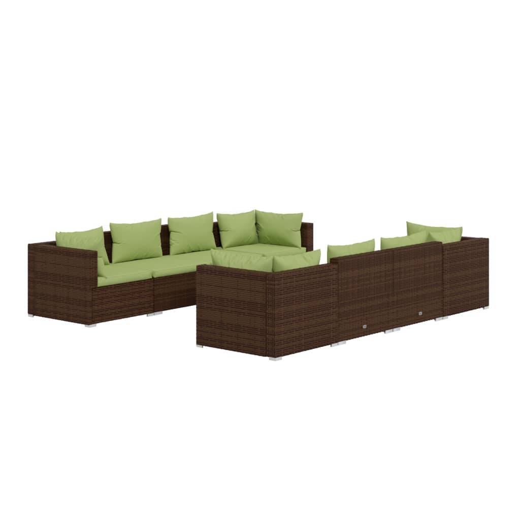 Helloshop26 - Salon de jardin meuble d'extérieur ensemble de mobilier 9 pièces avec coussins résine tressée marron - Imagen 1