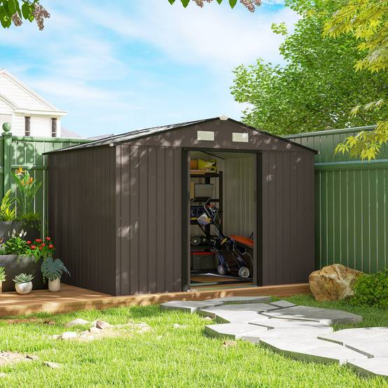 Outsunny - Abri de jardin 5,4m² - kit de fondation, porte coulissante verrouillables 4 aérations - 277x195x192cm - marron - Outsunny - Image 2