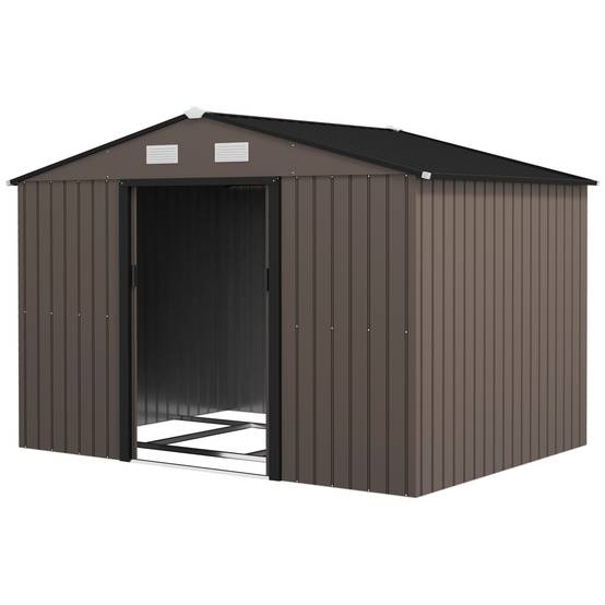 Outsunny - Abri de jardin 5,4m² - kit de fondation, porte coulissante verrouillables 4 aérations - 277x195x192cm - marron - Outsunny - Image 5