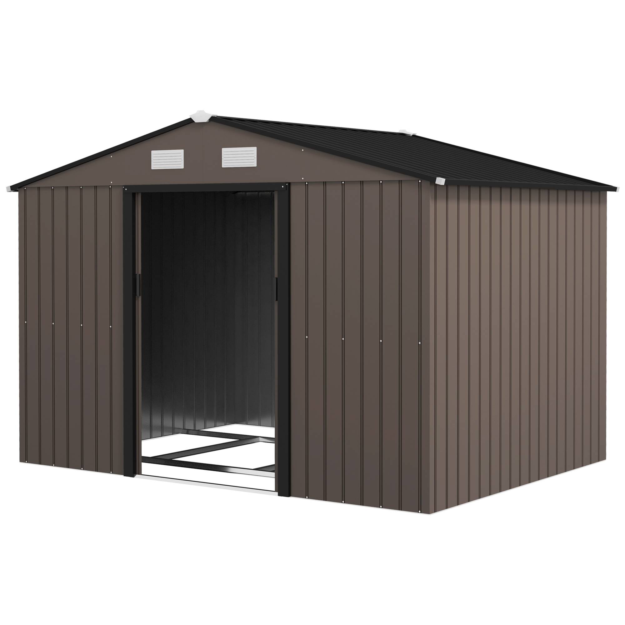 Outsunny - Abri de jardin 5,4m² - kit de fondation, porte coulissante verrouillables 4 aérations - 277x195x192cm - marron - Outsunny - Image 5