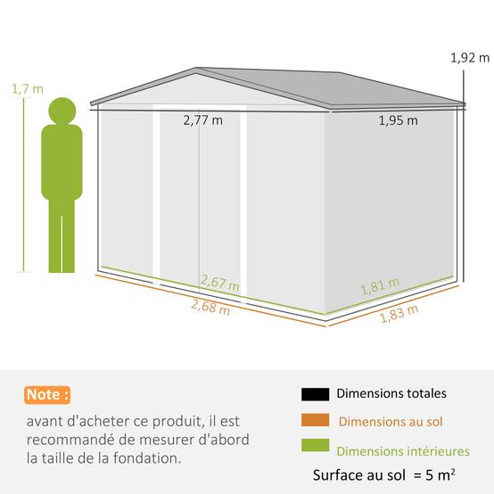 Outsunny - Abri de jardin 5,4m² - kit de fondation, porte coulissante verrouillables 4 aérations - 277x195x192cm - marron - Outsunny - Image 3