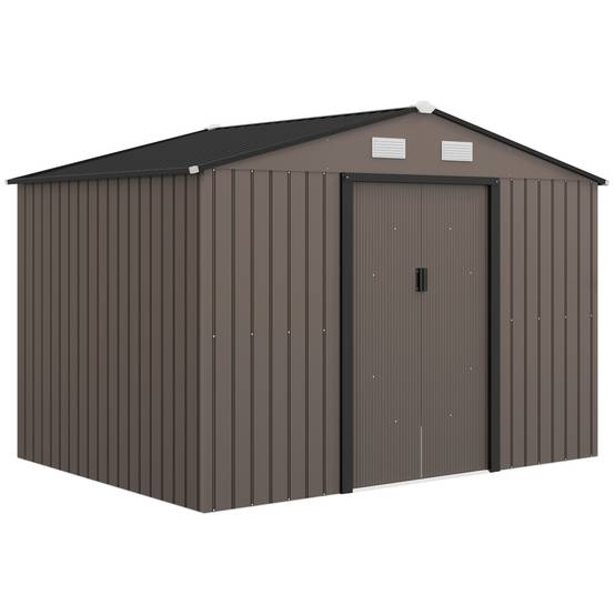 Outsunny - Abri de jardin 5,4m² - kit de fondation, porte coulissante verrouillables 4 aérations - 277x195x192cm - marron - Outsunny - Image 1