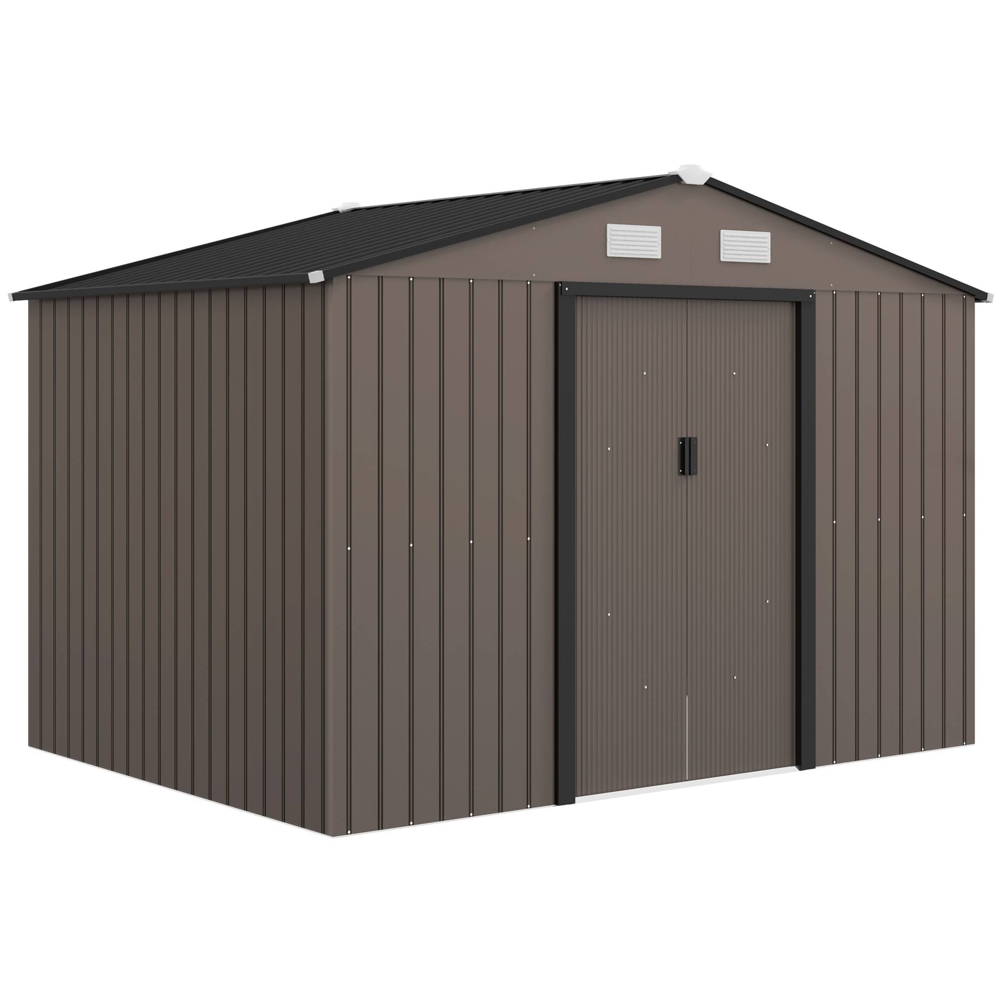 Outsunny - Abri de jardin 5,4m² - kit de fondation, porte coulissante verrouillables 4 aérations - 277x195x192cm - marron - Outsunny - Image 1