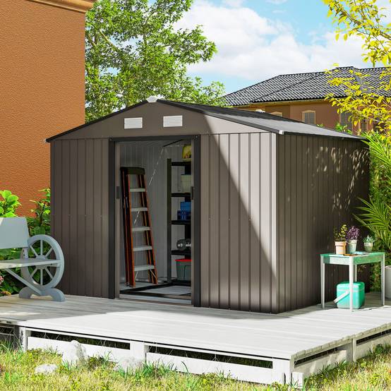 Outsunny - Abri de jardin 5,4m² - kit de fondation, porte coulissante verrouillables 4 aérations - 277x195x192cm - marron - Outsunny - Image 4