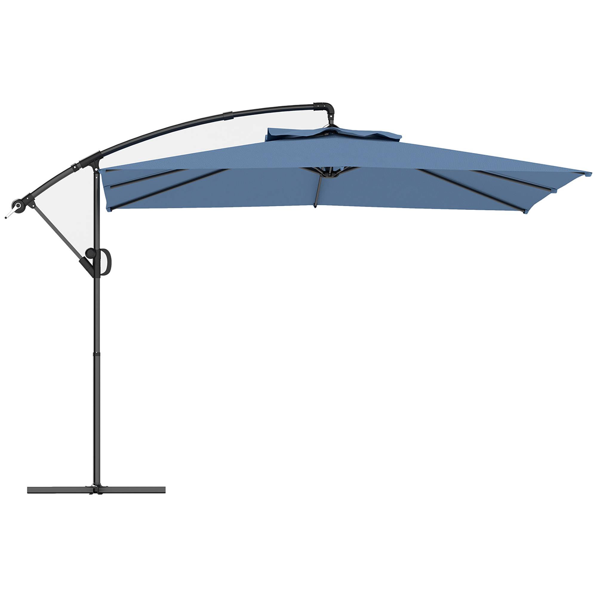 Parasol déporté carré 3 x 3 m avec manivelle, base croisée, parasol inclinable et rotation à 360°, toile 180 g/m² bleu - Image 1