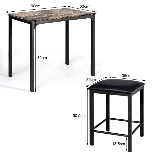 Helloshop26 - Table haute cuisine avec 2 tabourets table bar cuisine cadre en métal mange-debout industriel pour bistro salle à manger cuisine café - Imagen 7