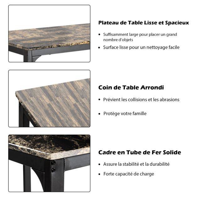 Helloshop26 - Table haute cuisine avec 2 tabourets table bar cuisine cadre en métal mange-debout industriel pour bistro salle à manger cuisine café - Imagen 5