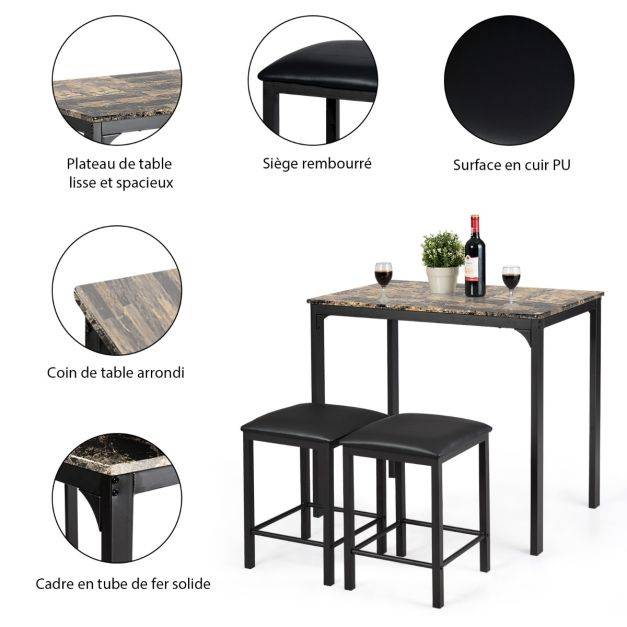 Helloshop26 - Table haute cuisine avec 2 tabourets table bar cuisine cadre en métal mange-debout industriel pour bistro salle à manger cuisine café - Imagen 4