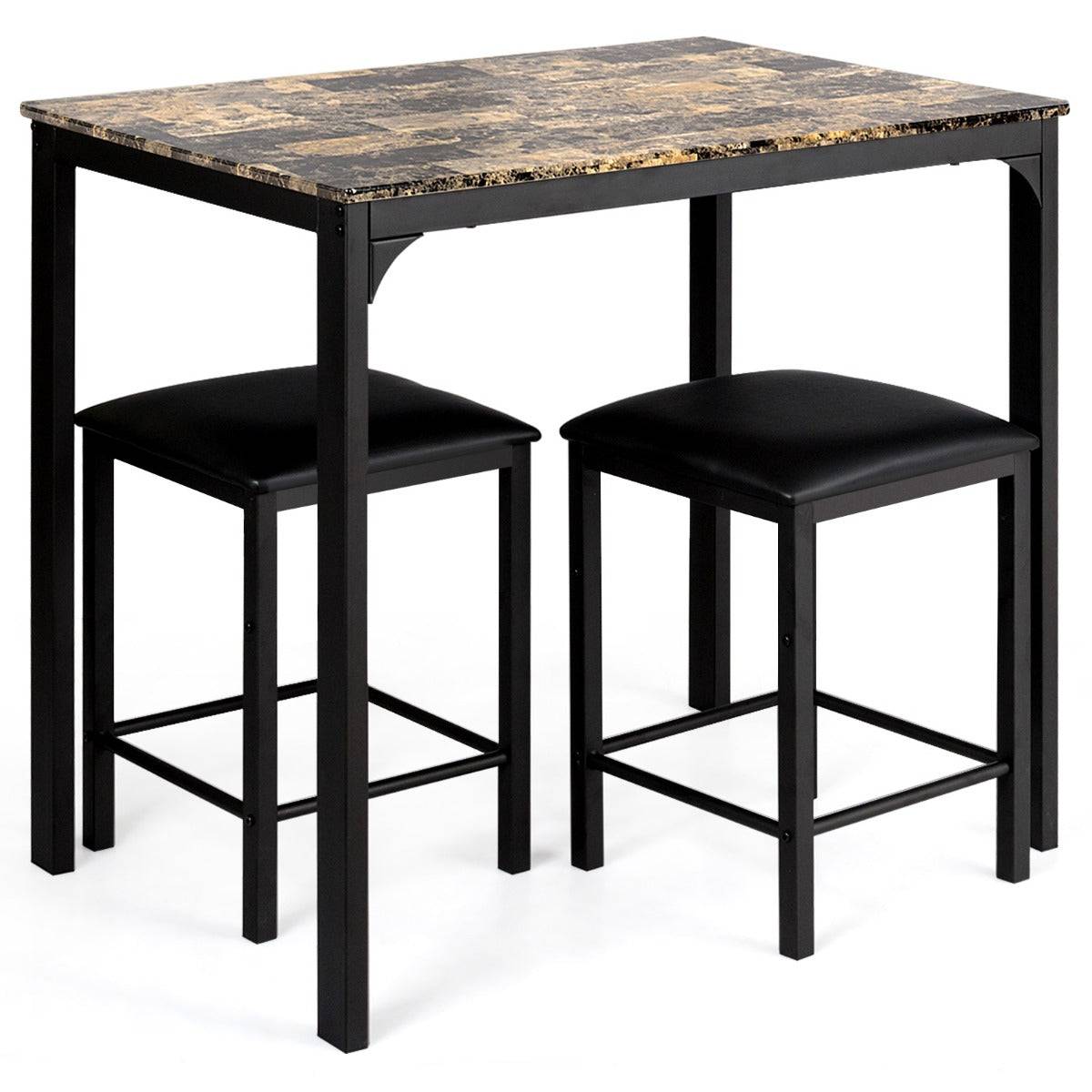 Helloshop26 - Table haute cuisine avec 2 tabourets table bar cuisine cadre en métal mange-debout industriel pour bistro salle à manger cuisine café - Imagen 1