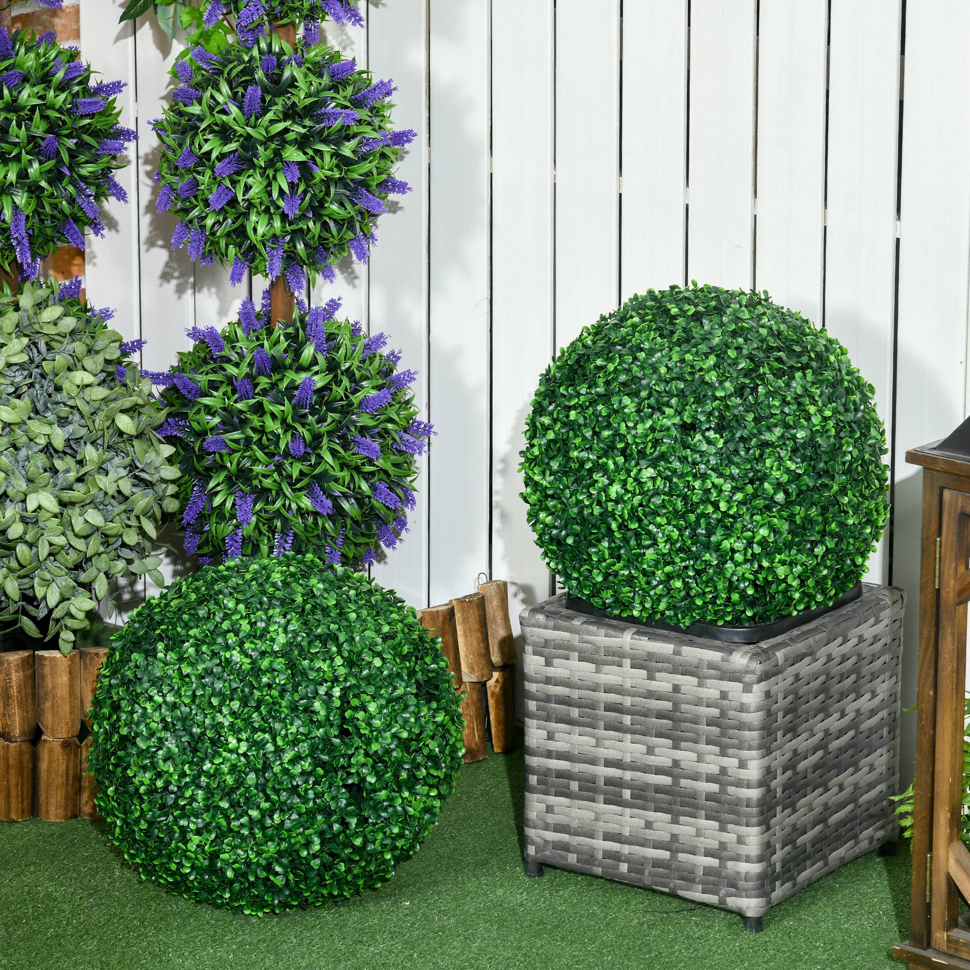 Lot 2 Boules Buis Artificiel Plastique Intérieur Extérieur 40cm Vert - ComfortXL Outdoor Living - Image 4