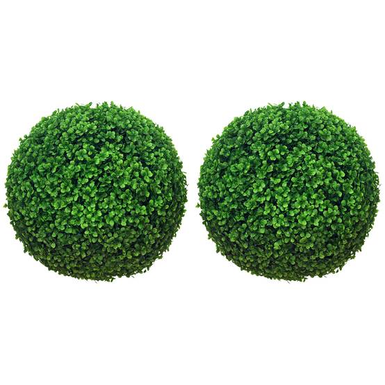 Lot 2 Boules Buis Artificiel Plastique Intérieur Extérieur 40cm Vert - ComfortXL Outdoor Living - Image 1