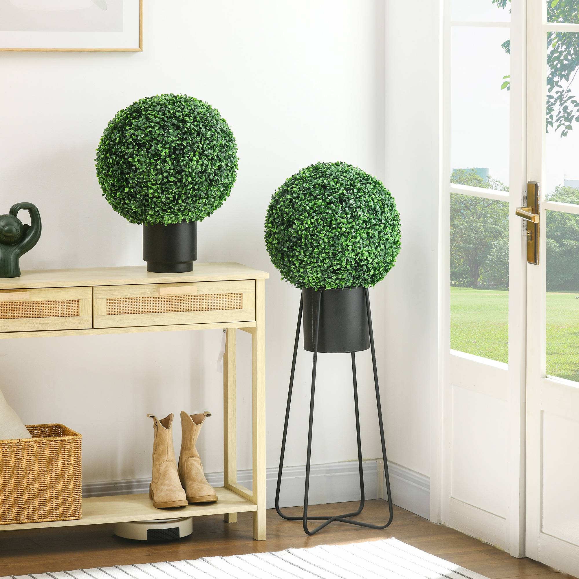 Lot 2 Boules Buis Artificiel Plastique Intérieur Extérieur 40cm Vert - ComfortXL Outdoor Living - Image 3