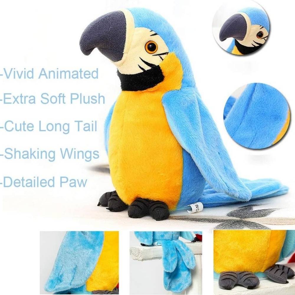 Jouet en Peluche - Perroquet Parlant et Enregistreur bleu - MCBOSON - Image 3