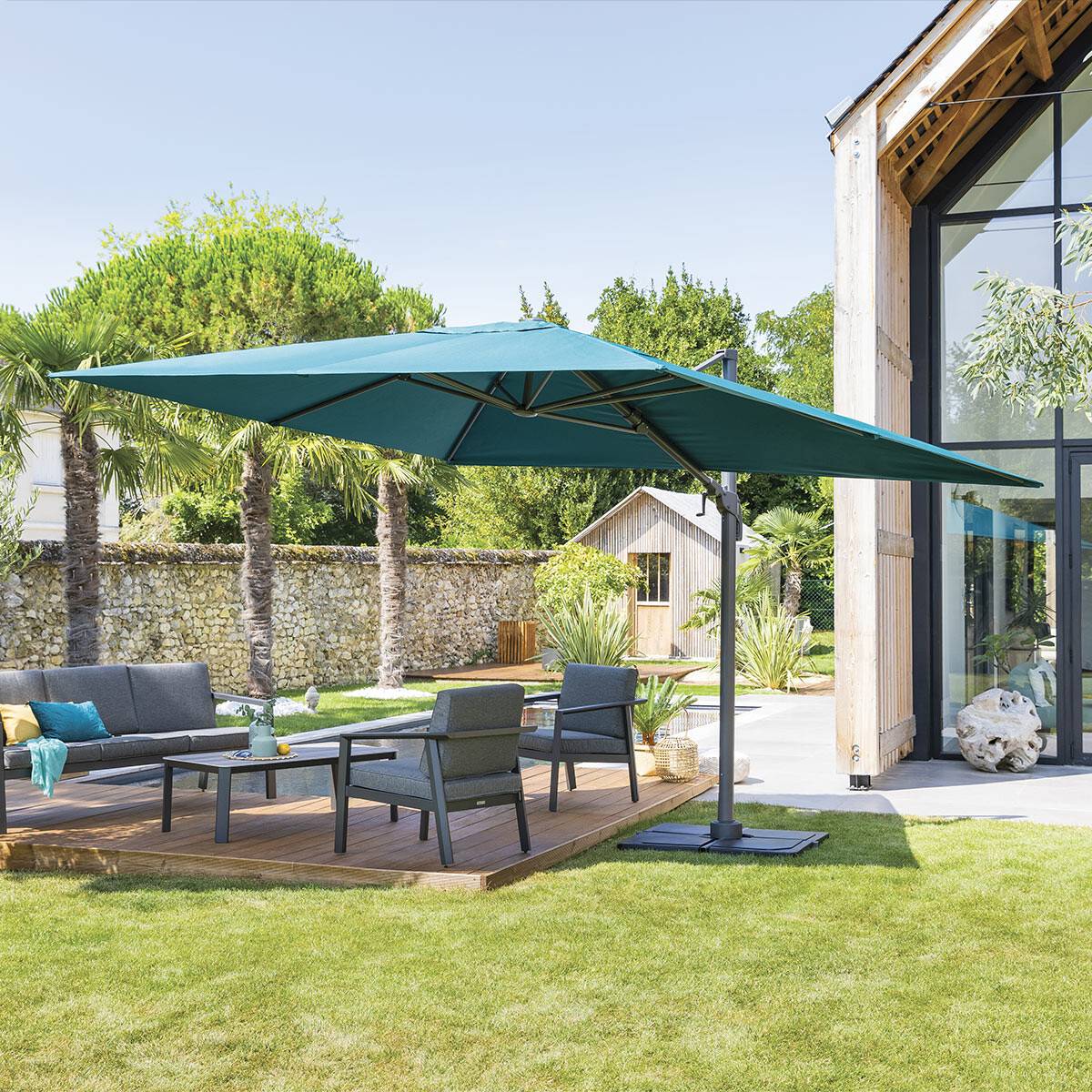 Hesperide - Parasol déporté rectangulaire inclinable "Elea" bleu canard 4x3m en aluminium Hespéride - Imagen 1