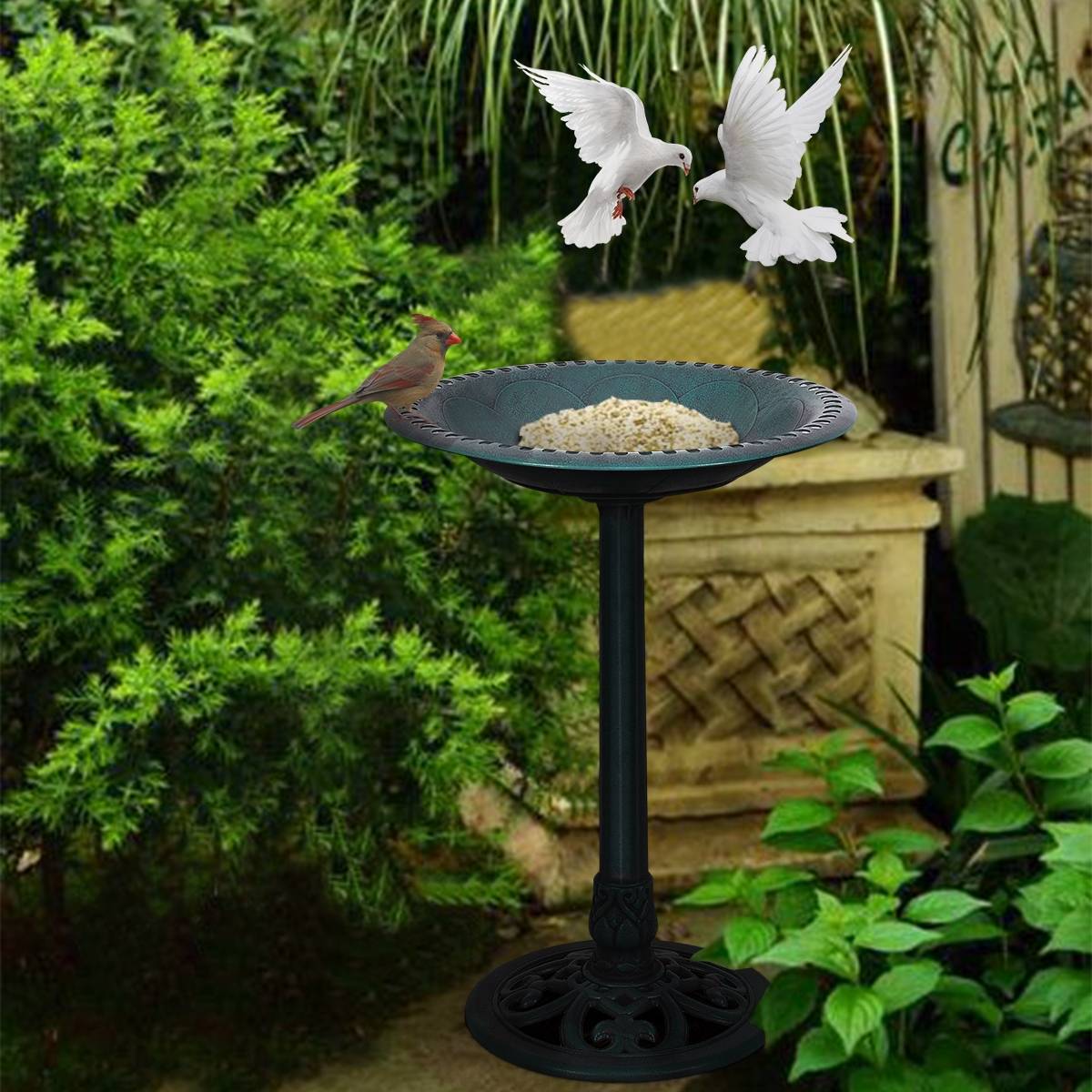 Mangeoire à Oiseaux sur Pied Bain pour Attire Oiseaux avec Une Plateau 51x72cm Vert MAISON CHIC - Image 2