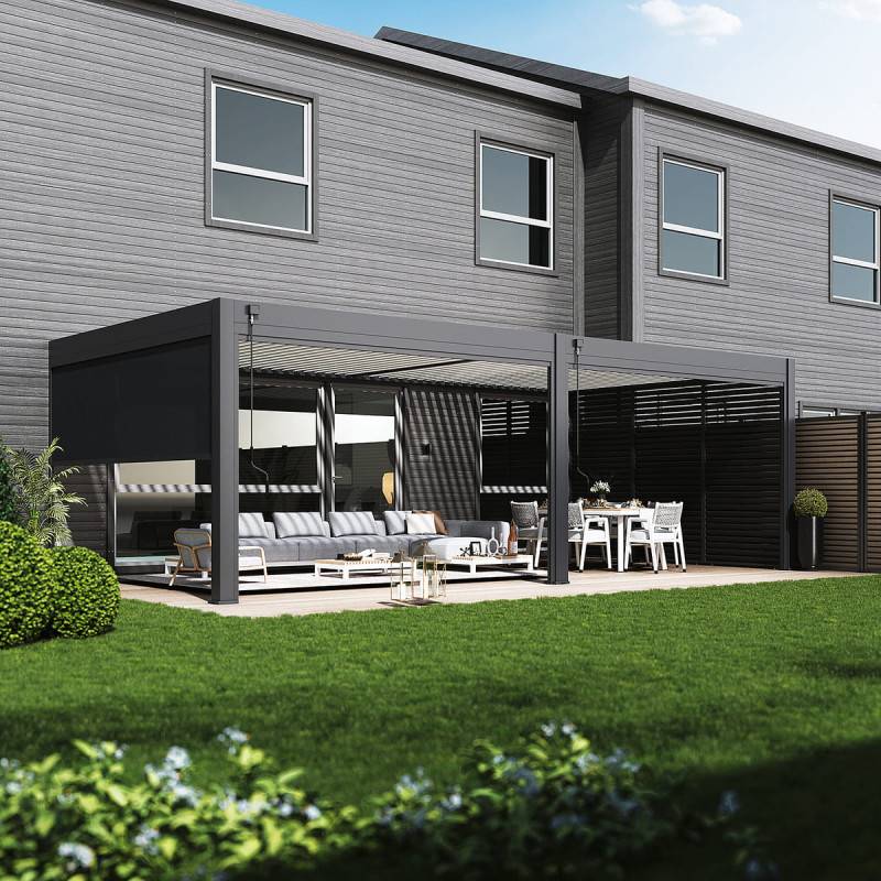 Ombrea - Pergola Bioclimatique Ombréa adossée collection VS 4x8M - V2 - Anthracite/Blanc - Image 4