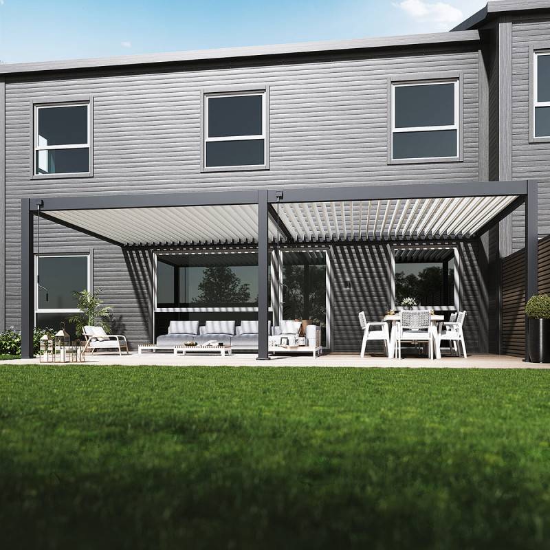Ombrea - Pergola Bioclimatique Ombréa adossée collection VS 4x8M - V2 - Anthracite/Blanc - Image 7