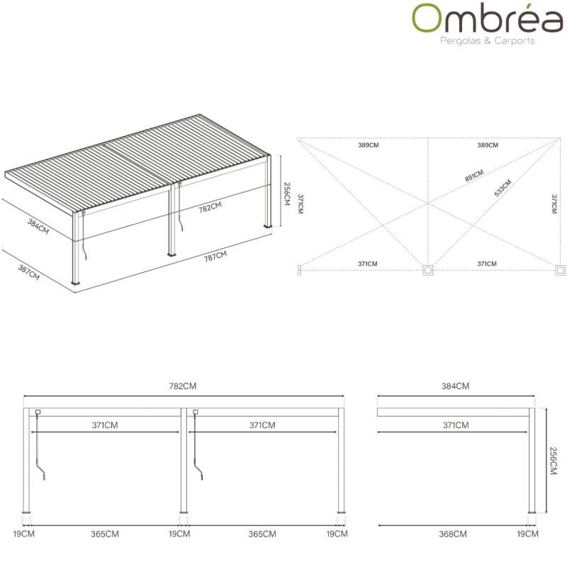 Ombrea - Pergola Bioclimatique Ombréa adossée collection VS 4x8M - V2 - Anthracite/Blanc - Image 2