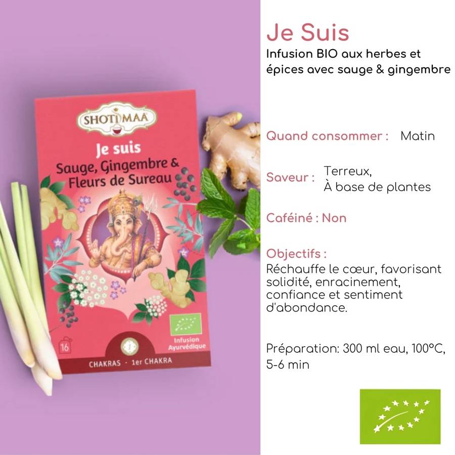 Tisane Bio Je Suis Gamme Chakra - Énergétiques Naturelles pour Équilibre et Bien-Être - Moment de Détente et de Stabilité -Matinale - Image 2