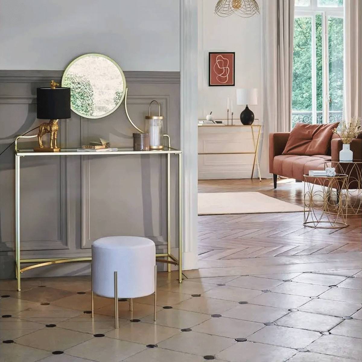 Atmosphera - Tabouret "Living" velours blanc ivoire - Atmosphera Créateur d'intérieur - Image 2