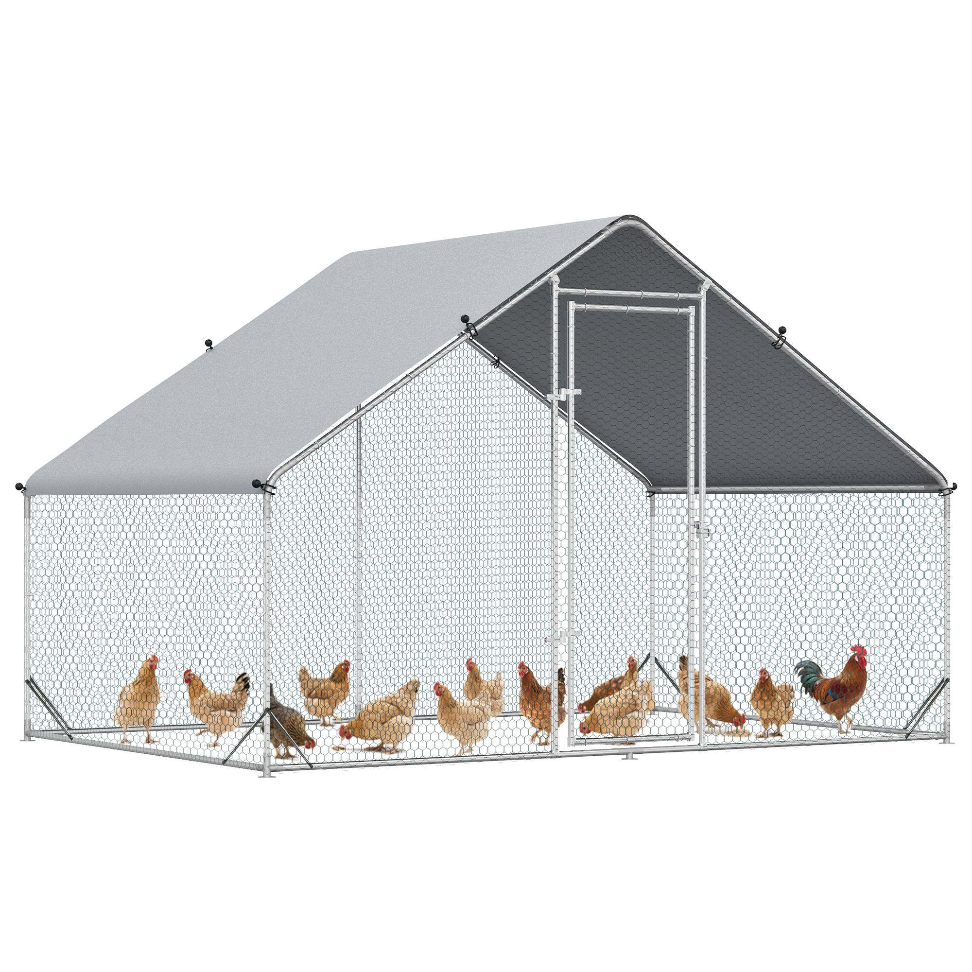 Poulailler, enclos en plein air, poulailler avec toit ombragé, parcours extérieur pour 4 à 6 poules, canards, lapins, 3 x 2 x 2 m - Image 1