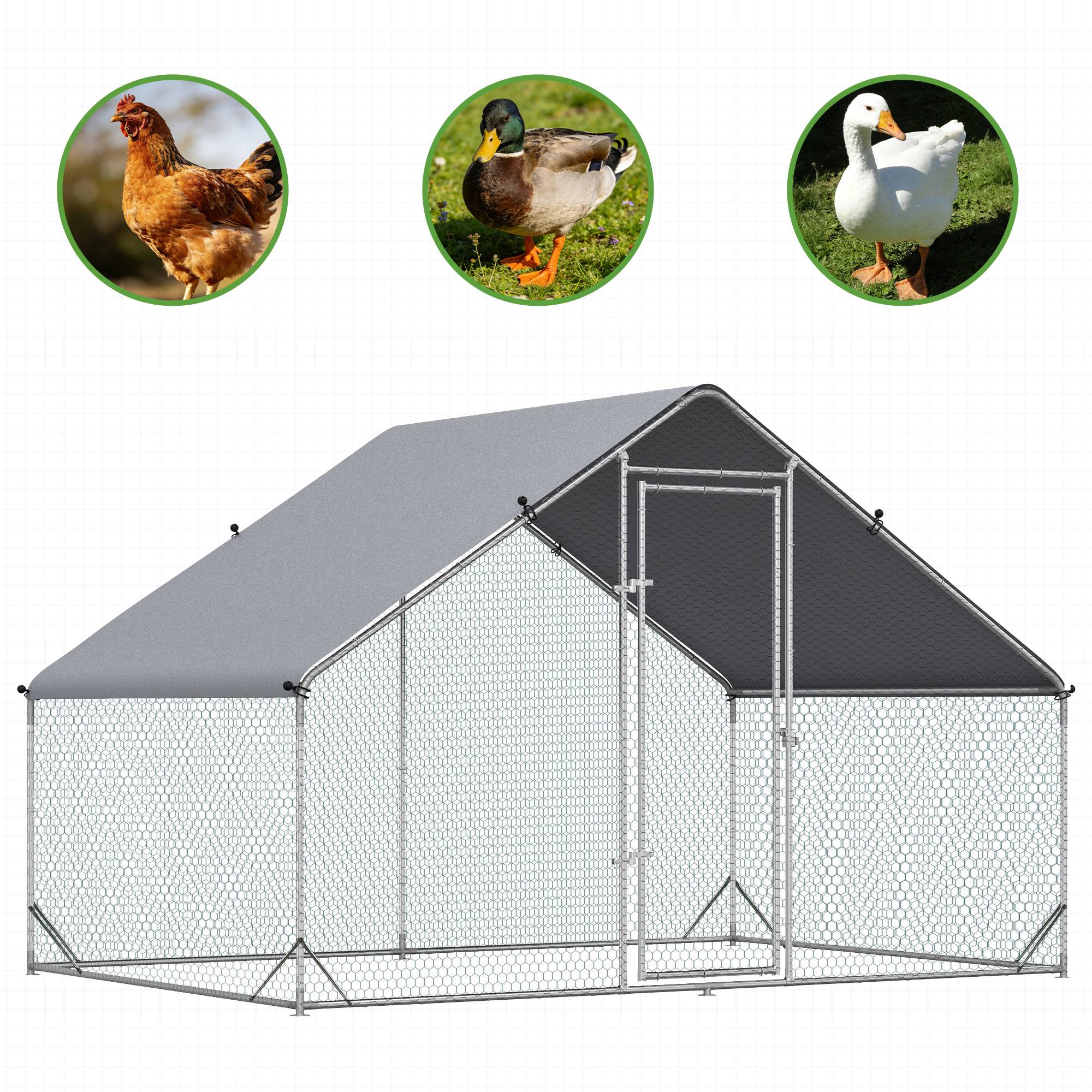 Poulailler, enclos en plein air, poulailler avec toit ombragé, parcours extérieur pour 4 à 6 poules, canards, lapins, 3 x 2 x 2 m - Image 10