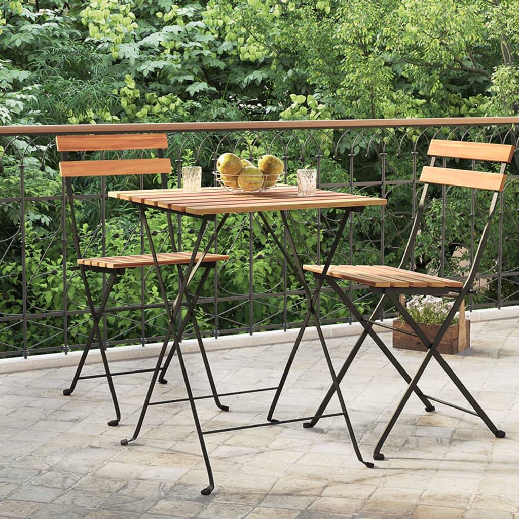 Table de bistro pliante Bois de teck solide et acier 55 x 54 x 71 cm - PANGIVO - Image 1