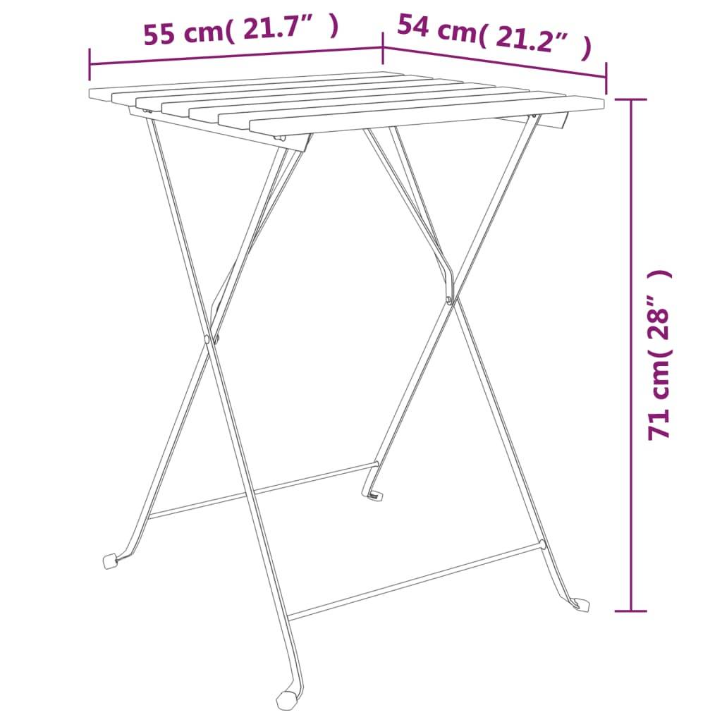 Table de bistro pliante Bois de teck solide et acier 55 x 54 x 71 cm - PANGIVO - Image 7