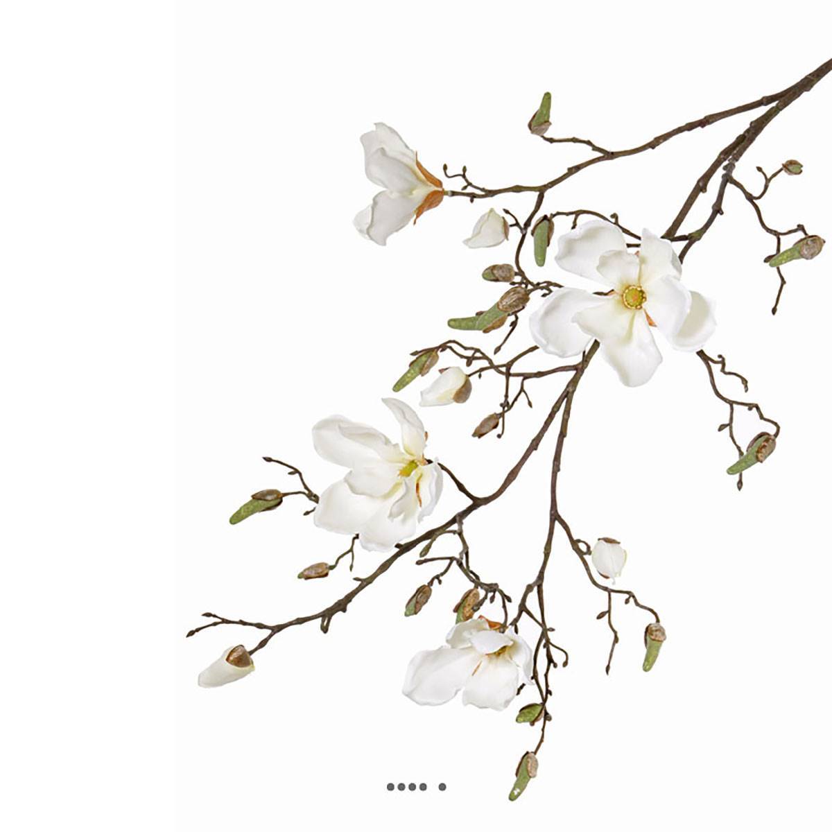 Branche de magnolia artificiel 4 fleurs 22 boutons H 107 cm Crème - couleur: Crème - Image 2