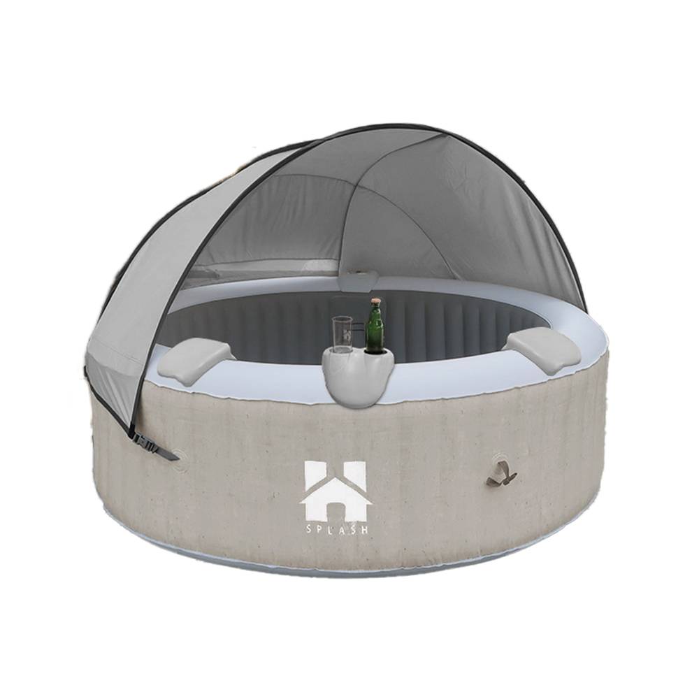 Spa extérieur pour 6 personnes - SPLASH + coussin, porte-gobelet et auvent - Couleur : Beige - ⌀ 208 cm, 130 buses d'air - HOME DELUXE - Image 1