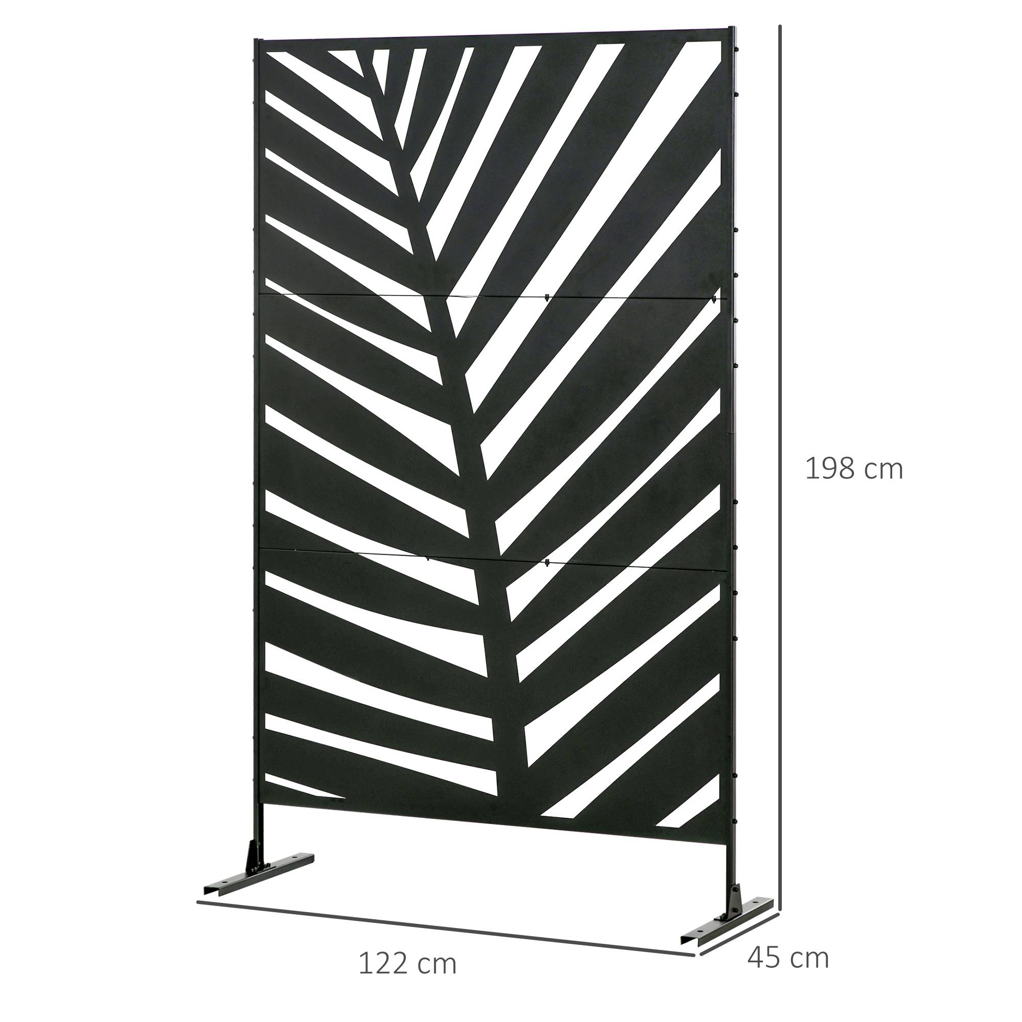Paravent séparateur de jardin balcon décoratif extérieur à motif végétal en acier 122 x 45 x 198 cm noir - Image 5