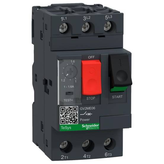 Schneider Electric - TeSys - Disjoncteur moteur magnéto-thermique GV2ME06 - 3P - commande par bouton poussoir - réglage th. 1 à 1.6A - Image 1