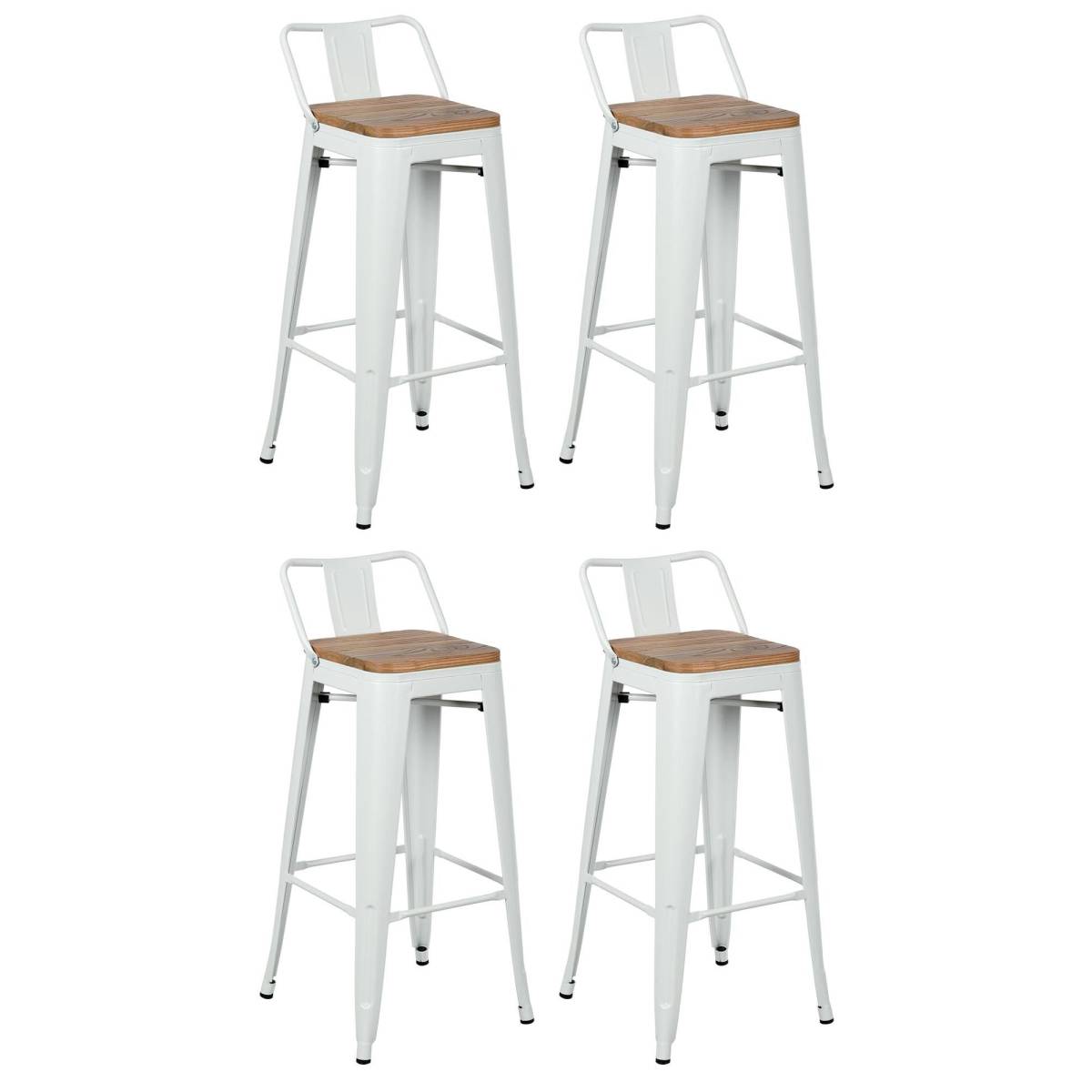 Aubry Gaspard - Tabouret de bar en métal laqué et bois d'orme huilé (Lot de 4) - Imagen 1