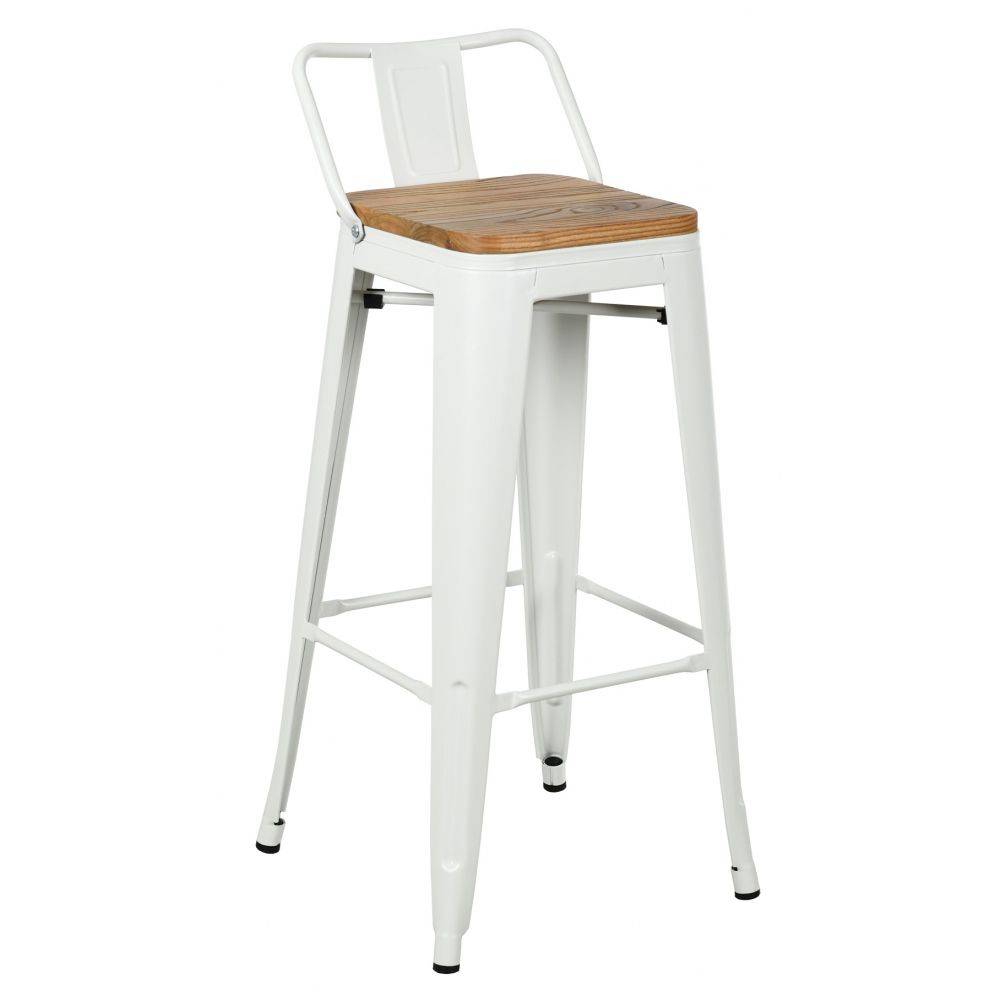 Aubry Gaspard - Tabouret de bar en métal laqué et bois d'orme huilé (Lot de 4) - Imagen 4