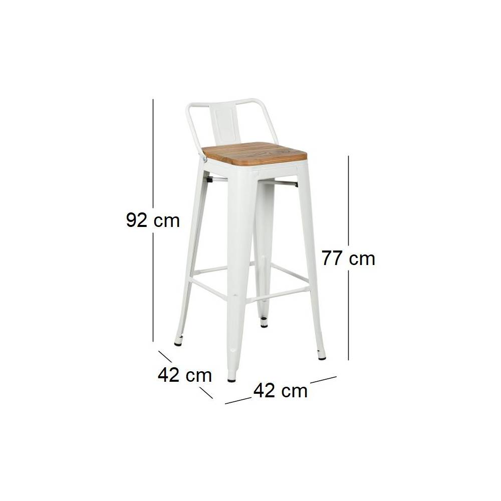 Aubry Gaspard - Tabouret de bar en métal laqué et bois d'orme huilé (Lot de 4) - Imagen 3