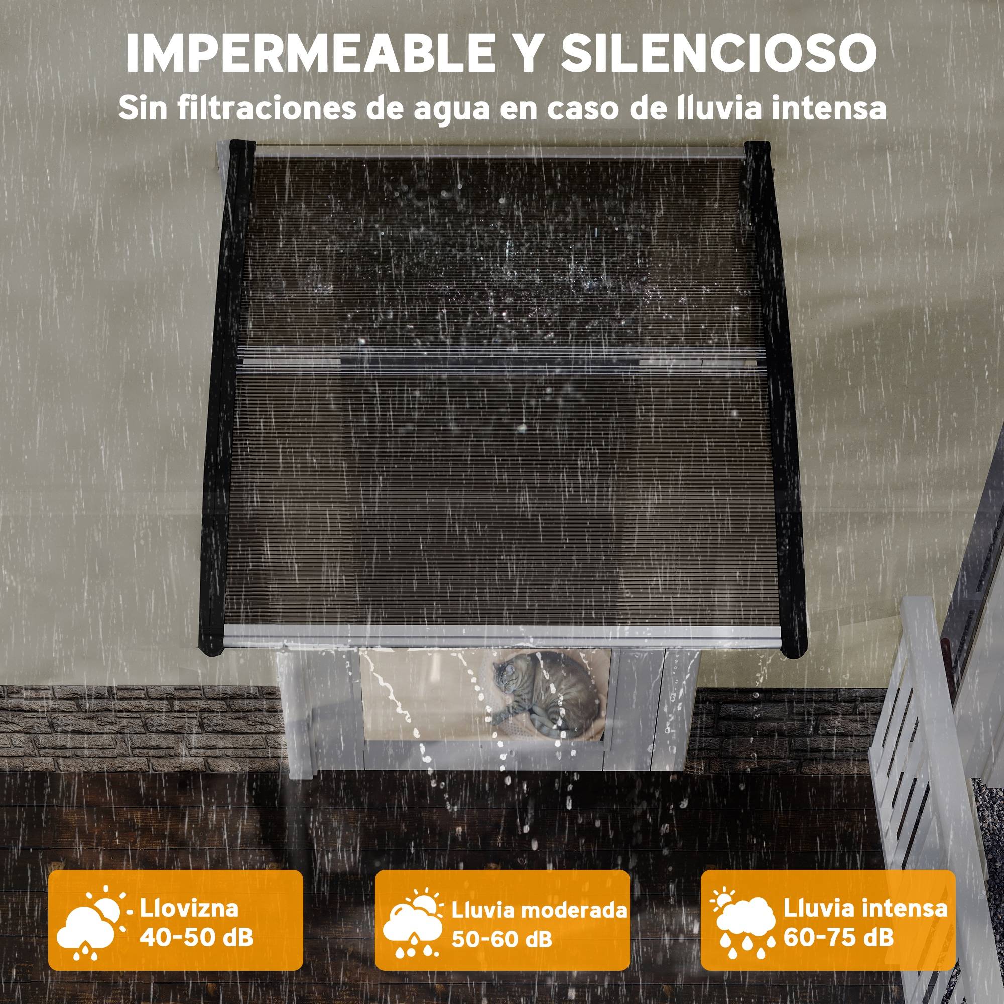 Auvent Extérieur pour Porte et Fenêtre 103 x 96,5 x 27 cm, Protection Soleil et Pluie, Support Aluminium, Polycarbonate Brun - Image 6