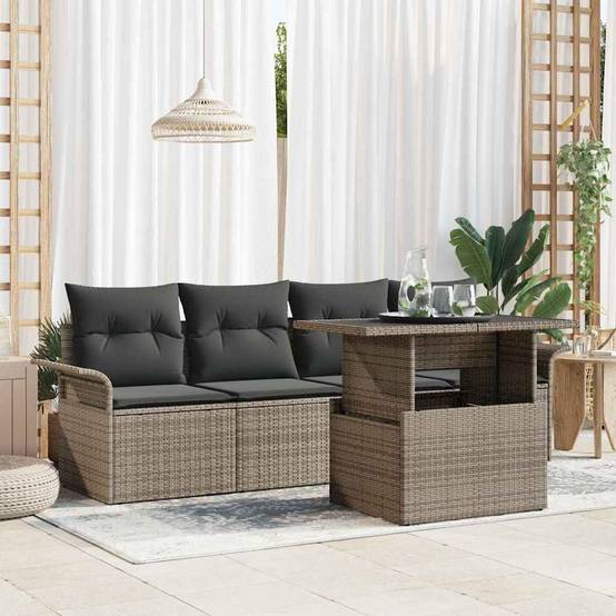 Salon de jardin 4 places en poly rotin avec table basse en verre Gris – ComfortXL Outdoor Living - Image 1
