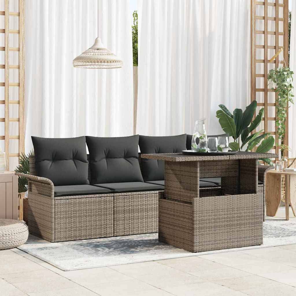 Salon de jardin 4 places en poly rotin avec table basse en verre Gris – ComfortXL Outdoor Living - Image 1