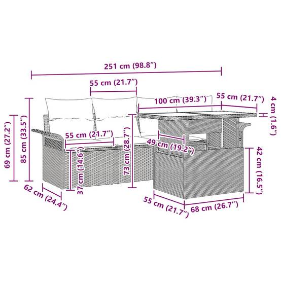 Salon de jardin 4 places en poly rotin avec table basse en verre Gris – ComfortXL Outdoor Living - Image 5