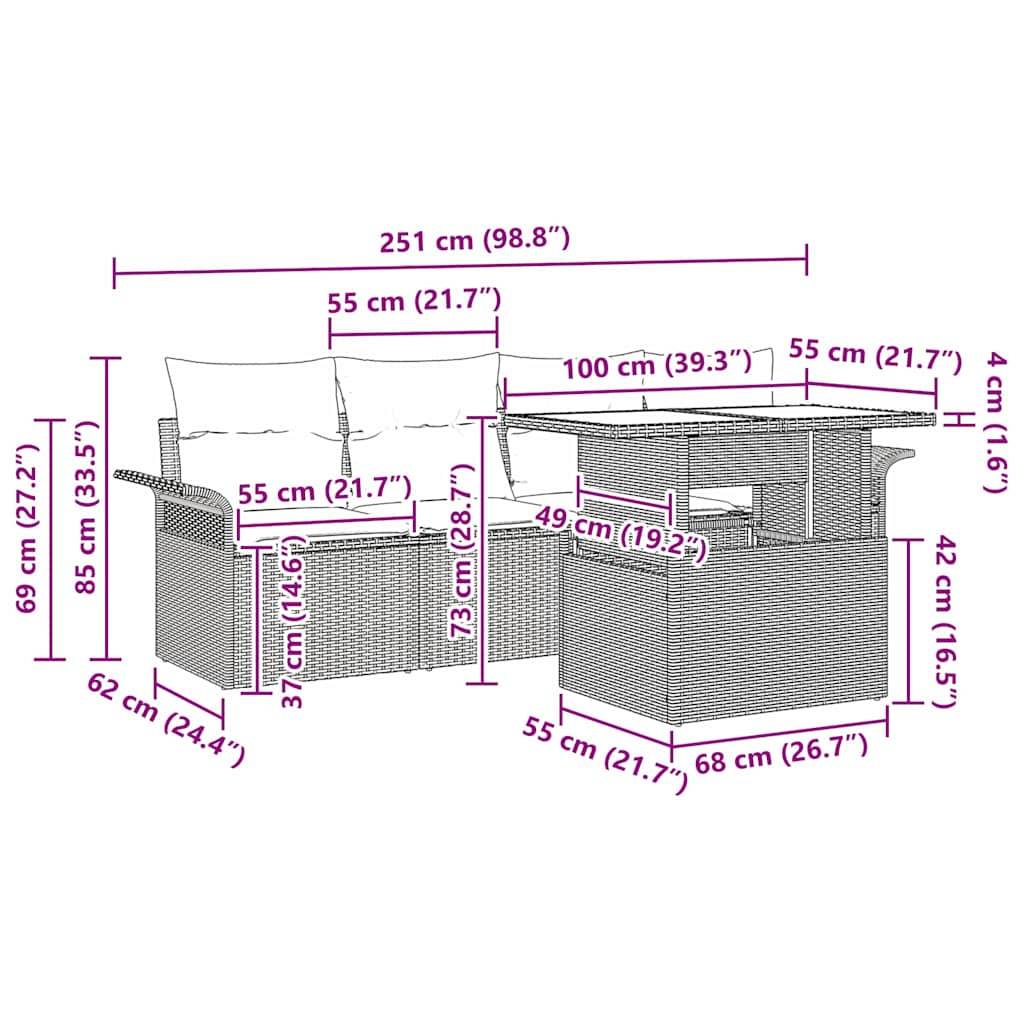 Salon de jardin 4 places en poly rotin avec table basse en verre Gris – ComfortXL Outdoor Living - Image 5