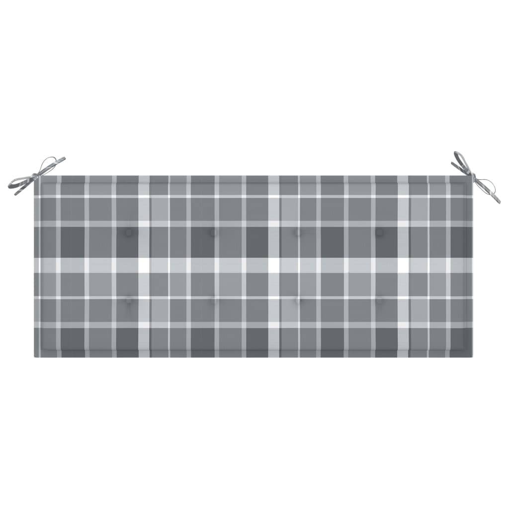 Helloshop26 - Banc de jardin meuble de patio d'extérieur terrasse avec coussin à carreaux gris 120 x 51,5 x 84 cm bois de teck - Imagen 6