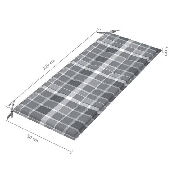 Helloshop26 - Banc de jardin meuble de patio d'extérieur terrasse avec coussin à carreaux gris 120 x 51,5 x 84 cm bois de teck - Imagen 9
