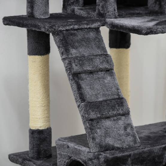 Arbre à Chat XXL Tour à Griffer Multi-Niveaux avec Niches et Poteaux Sisal 173 cm Gris Foncé - ComfortXL Outdoor Living - Image 10