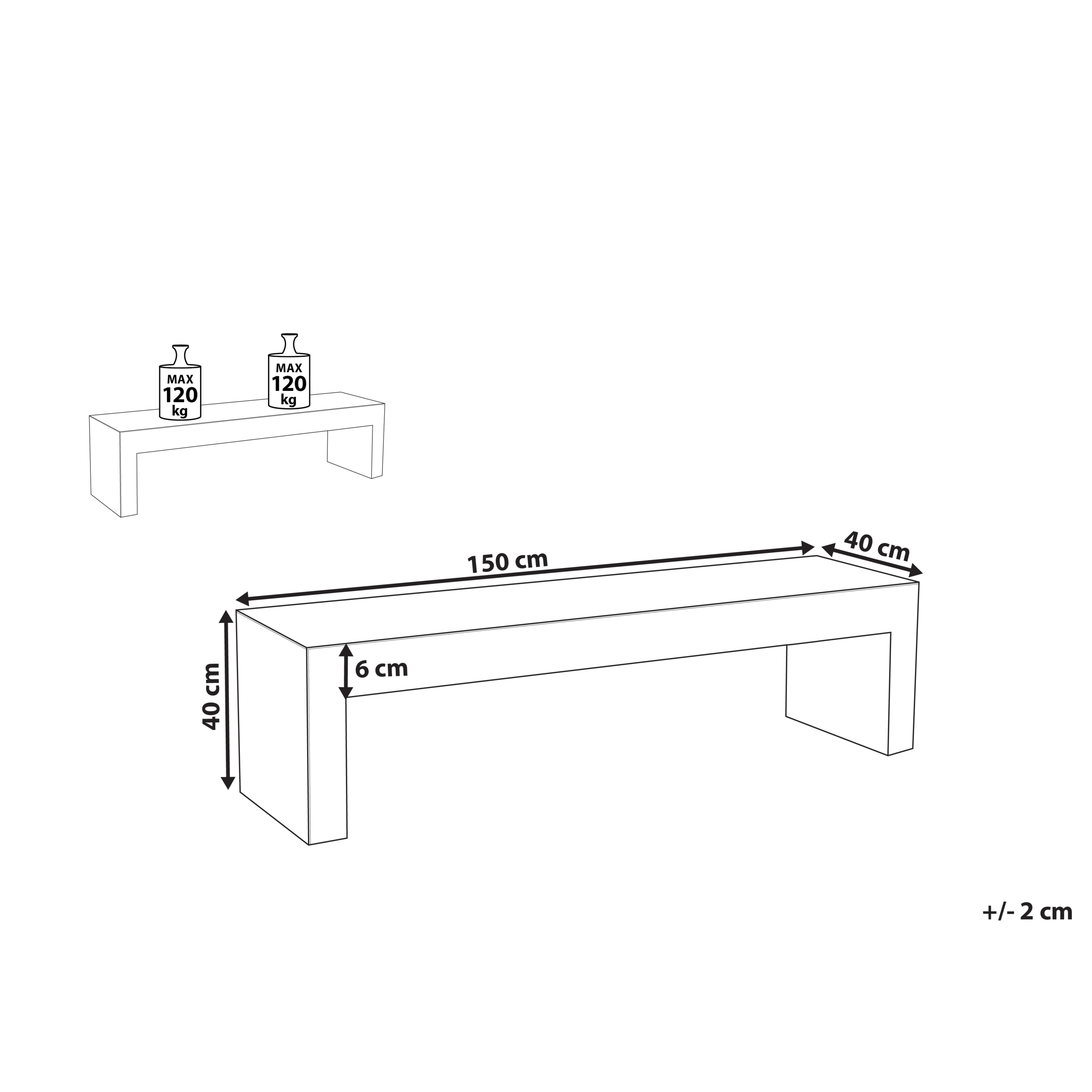 Beliani - Banc, 2 Personnes Fibre-ciment Blanc TARANTO - 150x40x40- Beliani - Imagen 2