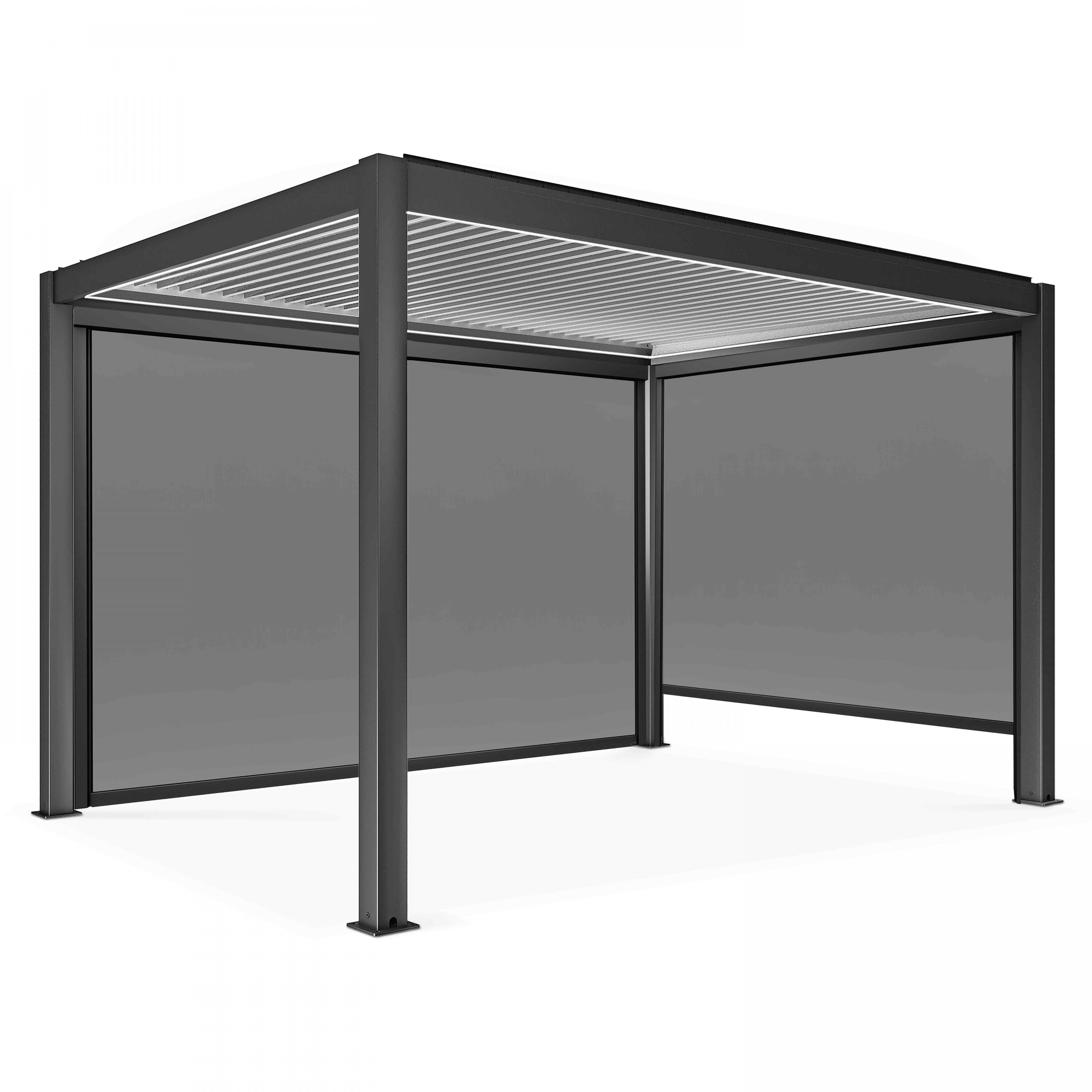 Oviala - Pergola bioclimatique autoportée motorisée éclairée 3x4m et 2 stores Kavala - Oviala - Imagen 2