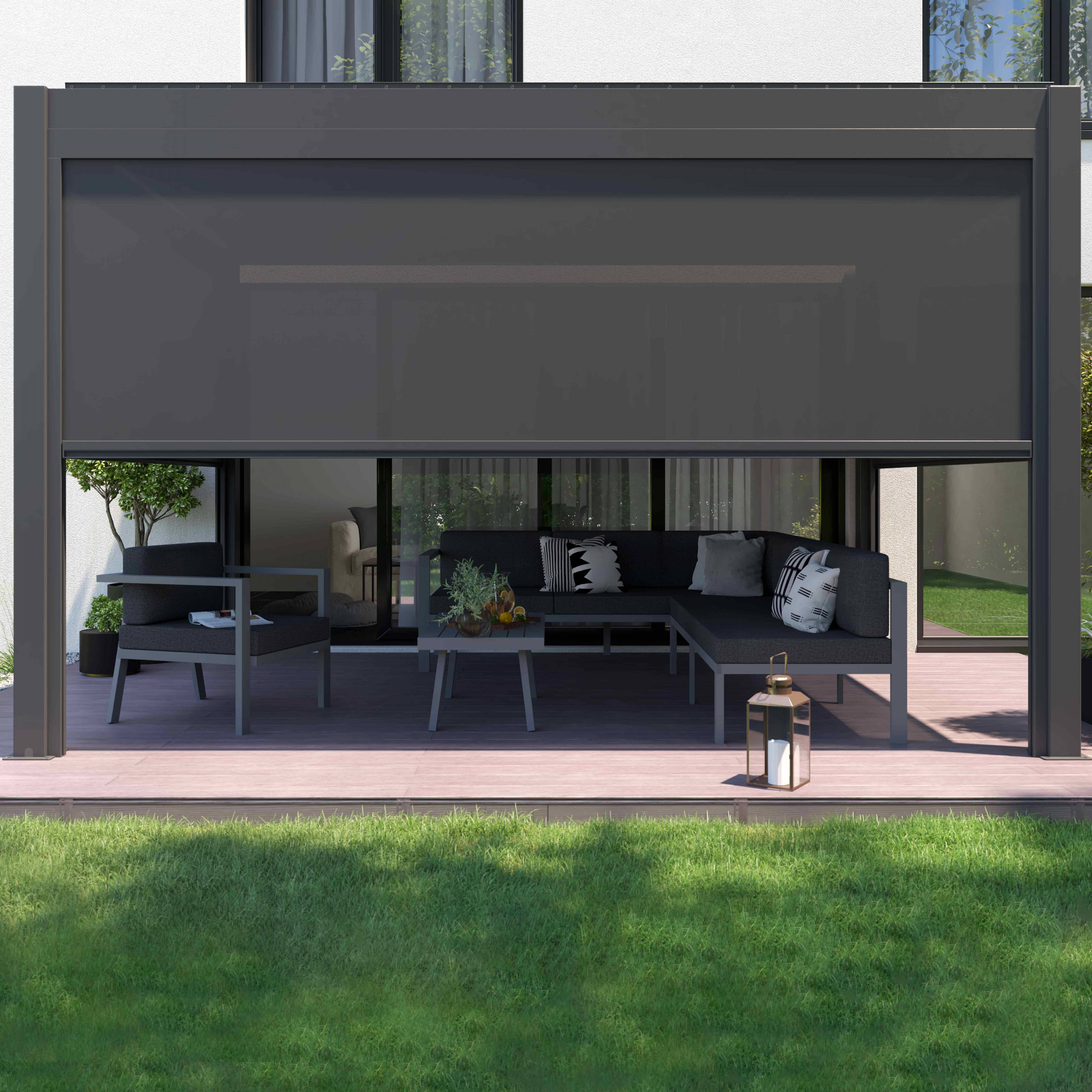 Oviala - Pergola bioclimatique autoportée motorisée éclairée 3x4m et 2 stores Kavala - Oviala - Imagen 3