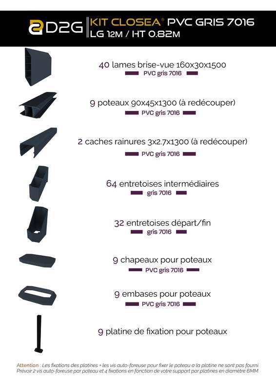 Closea - Kit cloture - Lame 16cm - PVC Gris - LG: 12m x H: 0m82 Closea - Imagen 4
