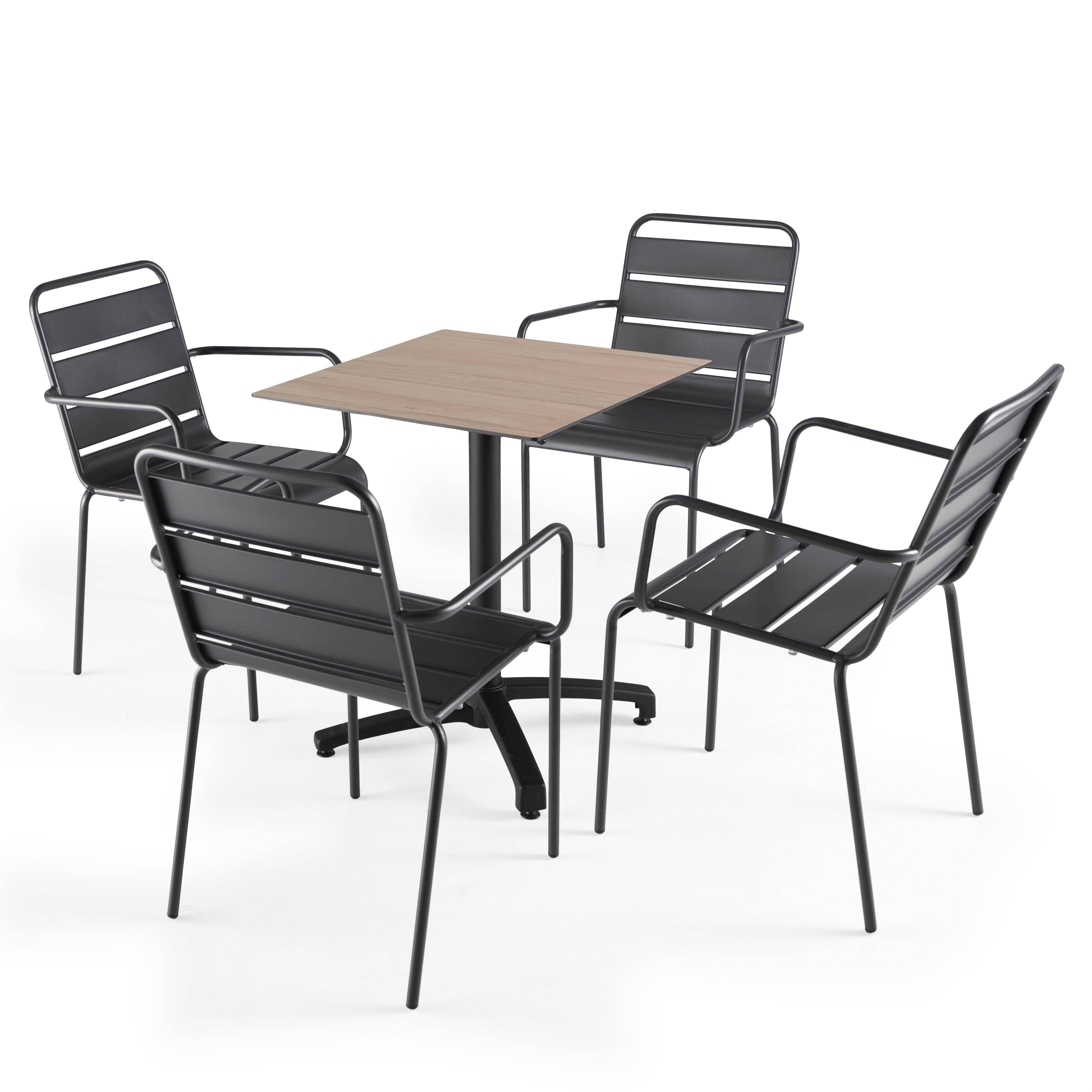 Oviala - Ensemble table de terrasse stratifié chene clair et 4 fauteuils grises - Oviala - Imagen 1