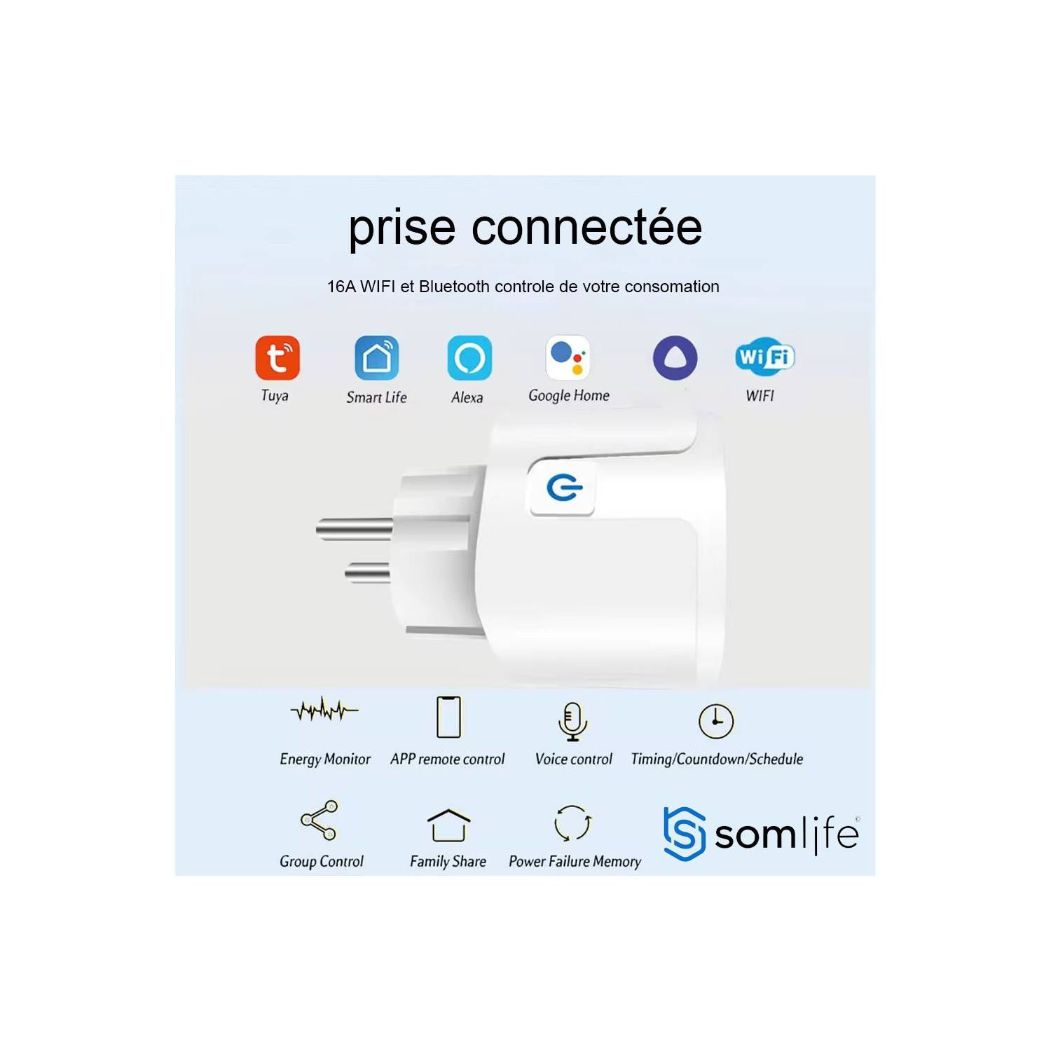 Prise connectée SomLife application tuya smart life contrôle de consommation Compatible avec Alexa/Google Home - Image 4